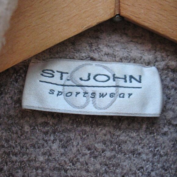 St. John Beige Wool Blend Textured Knit Cardigan Jacket - Picture 7 of 8